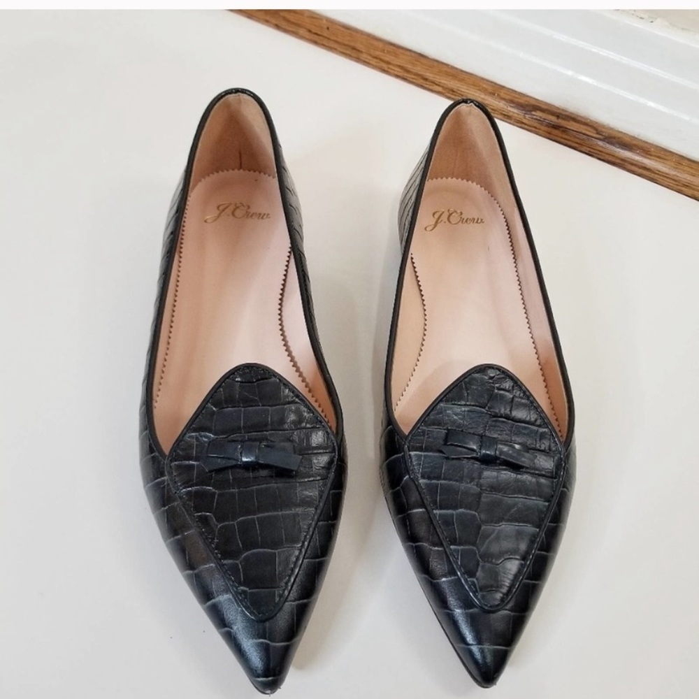 J.Crew Croc Embossed Pointed Toe Flat Loafers